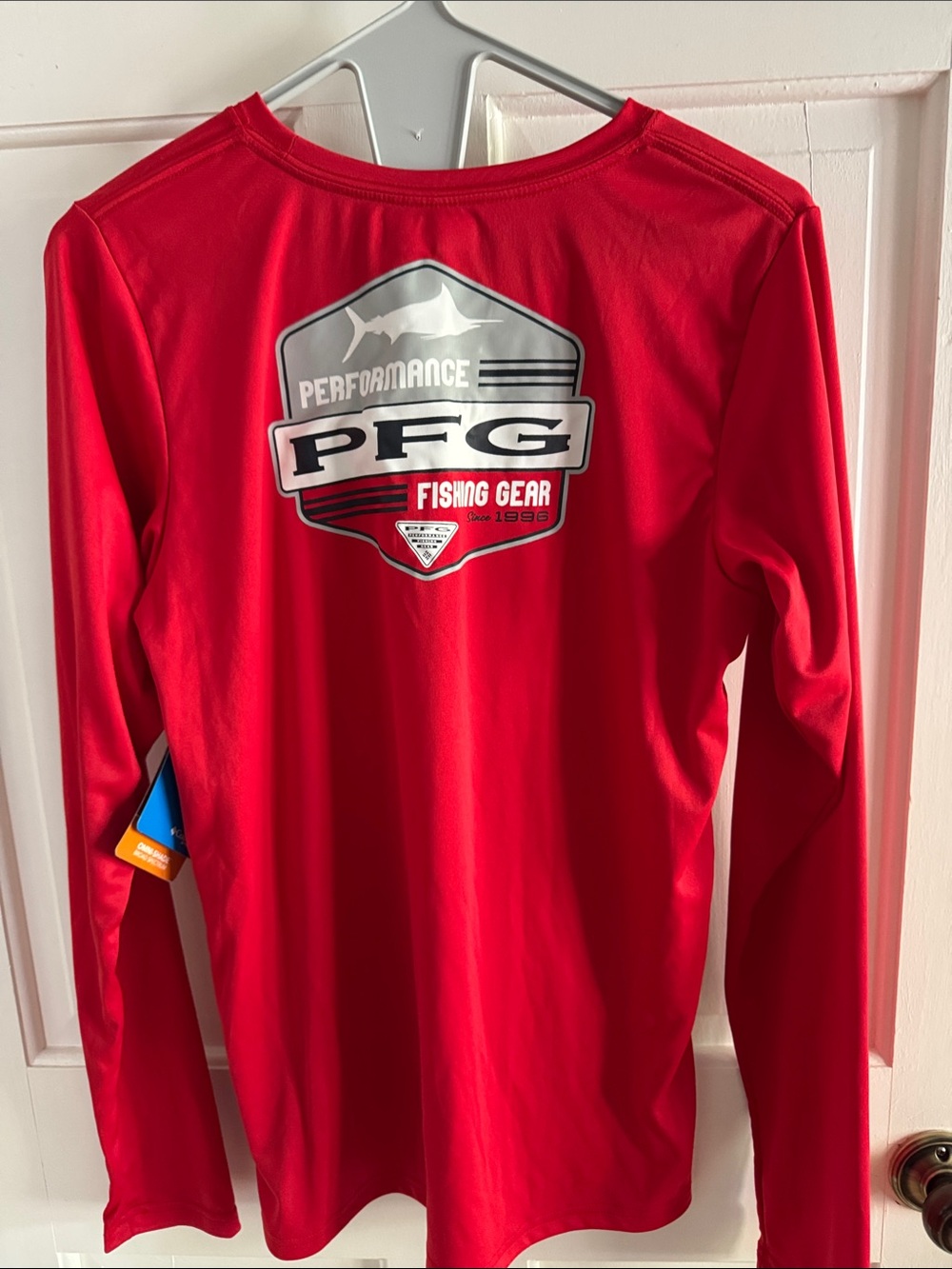 Columbia PFG Kids' Long-Sleeve Tee in Red with Silver Logo